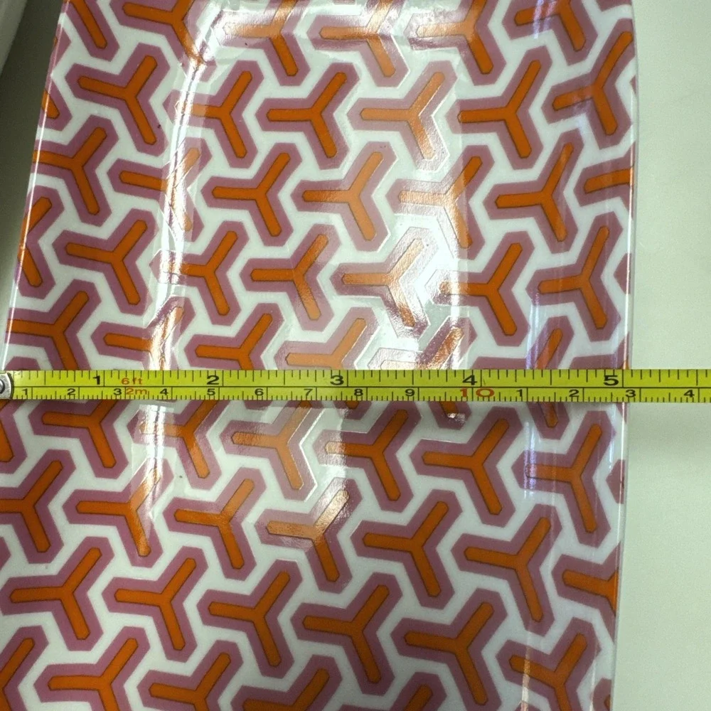 Jonathan Adler Orange Pink Geometric Ceramic Tray Set 2 Catchall /Serving Dishes